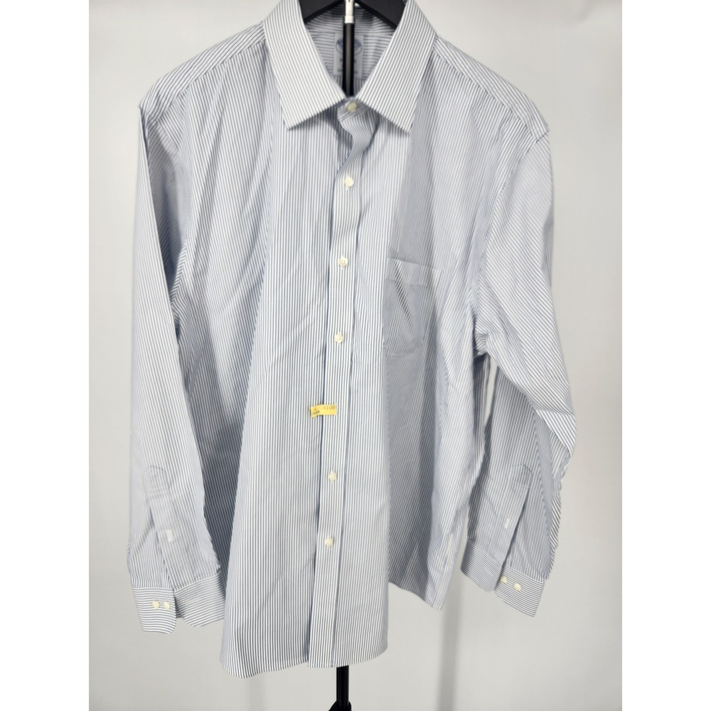 Brooks Brothers Regular Fit Non-Iron Dress Shirt Blue White Stripe 16.5 34/35